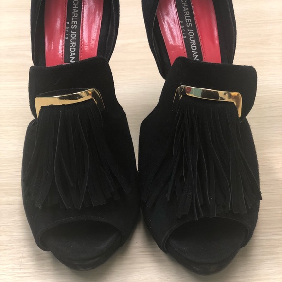 Charles Jourdan Peep Toe Tassel Heels, sz 8 - Picture 2 of 6